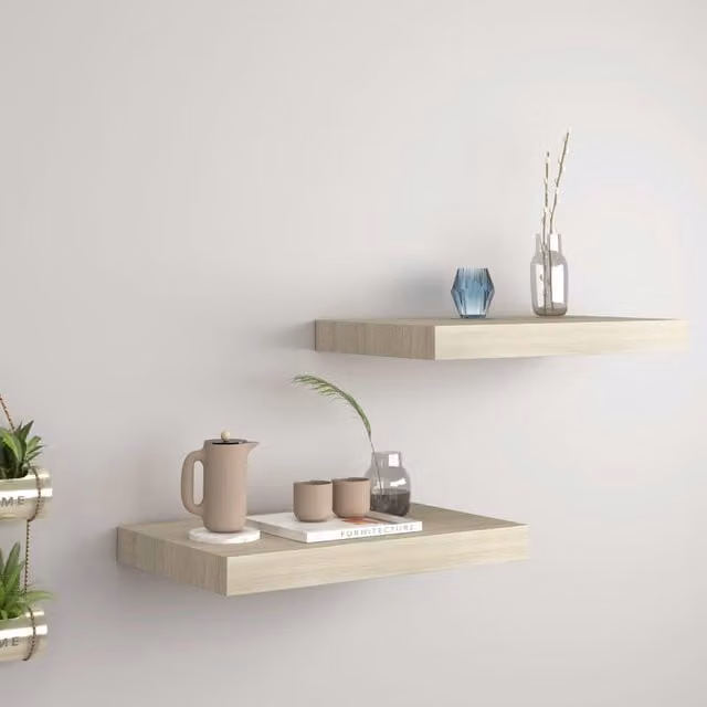 Berkfield Home Set of 2 Floating Wall Shelves in Brown Oak MDF, W: 40 cm, D: 23 cm, H: 3.8 cm