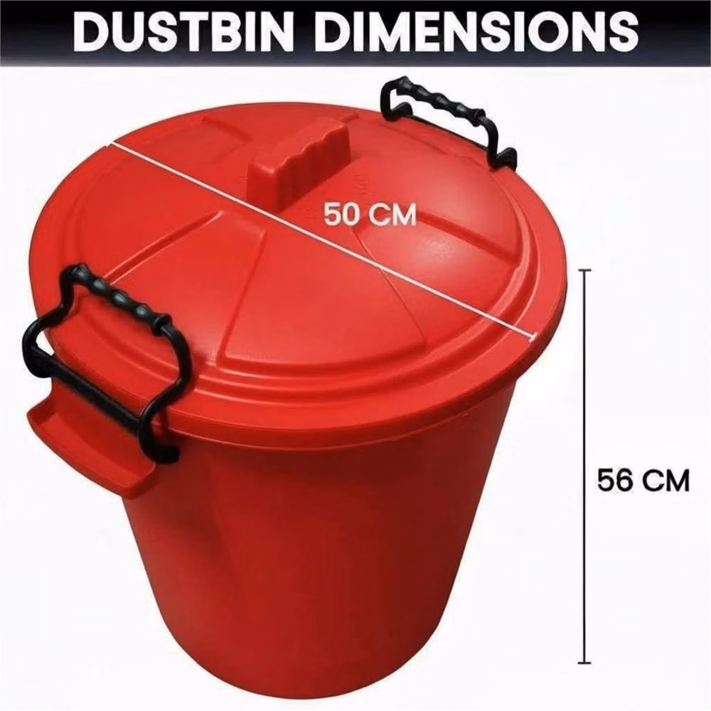 VOGREX 50L Red Heavy Duty Bin with Plastic Lock Handles and Flip Lid – 2