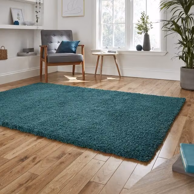 Terrys Modern Plain Rectangular Shaggy Rug in Green