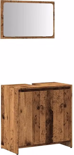 Berkfield Home 2 Piece Rustic Brown Bathroom Furniture Set with Vanity Unit and Wall Mounted Cabinet – 1