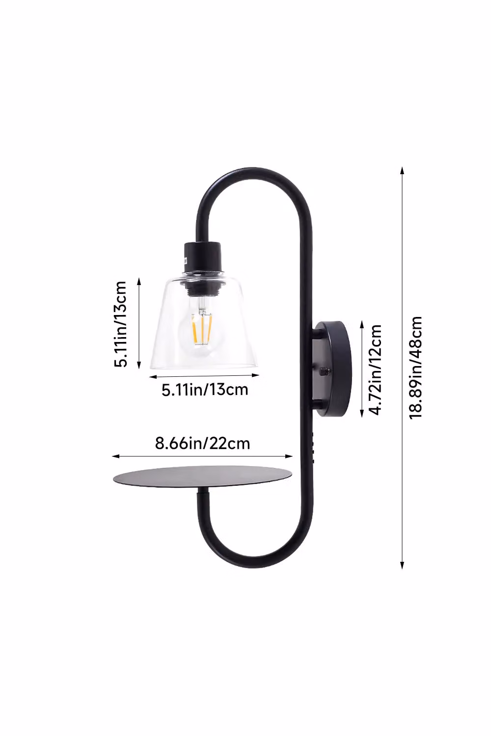 Living and Home Minimalist Wall Light with Transparent Glass Lampshade in Black – 2