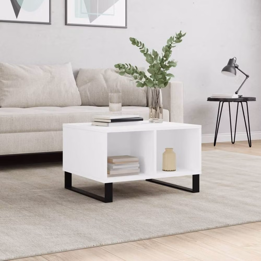 Berkfield Home Modern White Coffee Table, W: 60 cm, D: 50 cm, H: 36.5 cm – 1