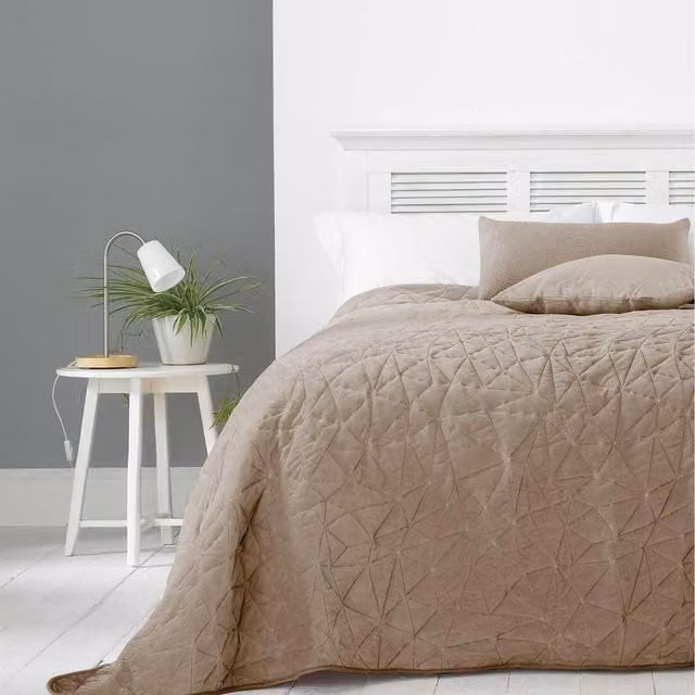 HomeSpace Direct Alexa Geometric Velvet Bedspread in Taupe