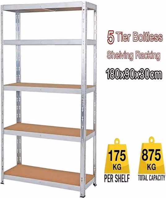 PAWNORA 5-Tier Boltless Garage Storage Shelving in Silver Metal