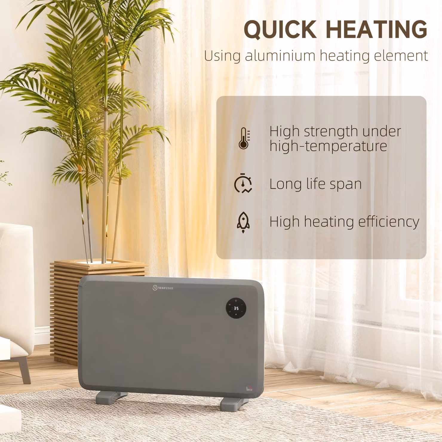 HOMCOM 1200W Electric Convector Heater in Grey, Freestanding or Wall Mounted with Adjustable Thermostat, Timer and Remote Control – 3