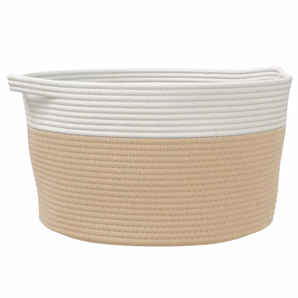 Berkfield Open Weave Storage Basket in Beige and White, W: 40 cm, H: 25 cm – 2