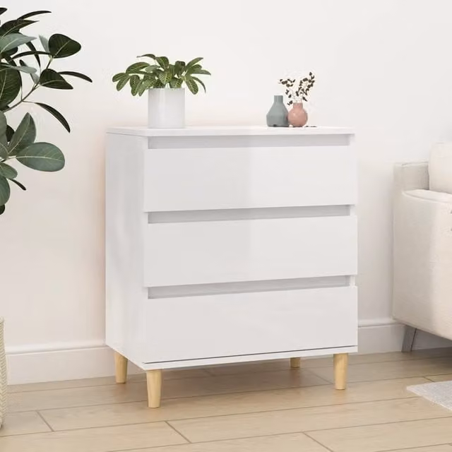 Berkfield Home High Gloss White Sideboard in Engineered Wood, W/D/H: 60 x 35 x 70 cm
