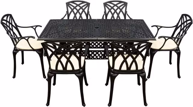 Signature Homes Gardens Chirk Black Cast Aluminium 6 Seater Dining Set with Rectangular Extendable Table