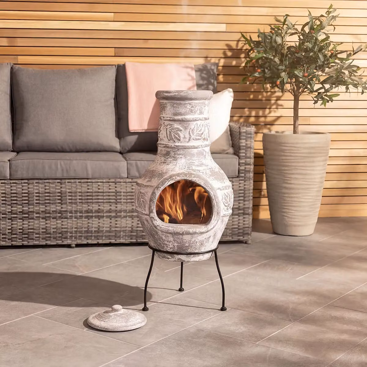 Charles Bentley Medium Clay and Steel Chiminea Outdoor Patio Heater Firepit in Grey – 2