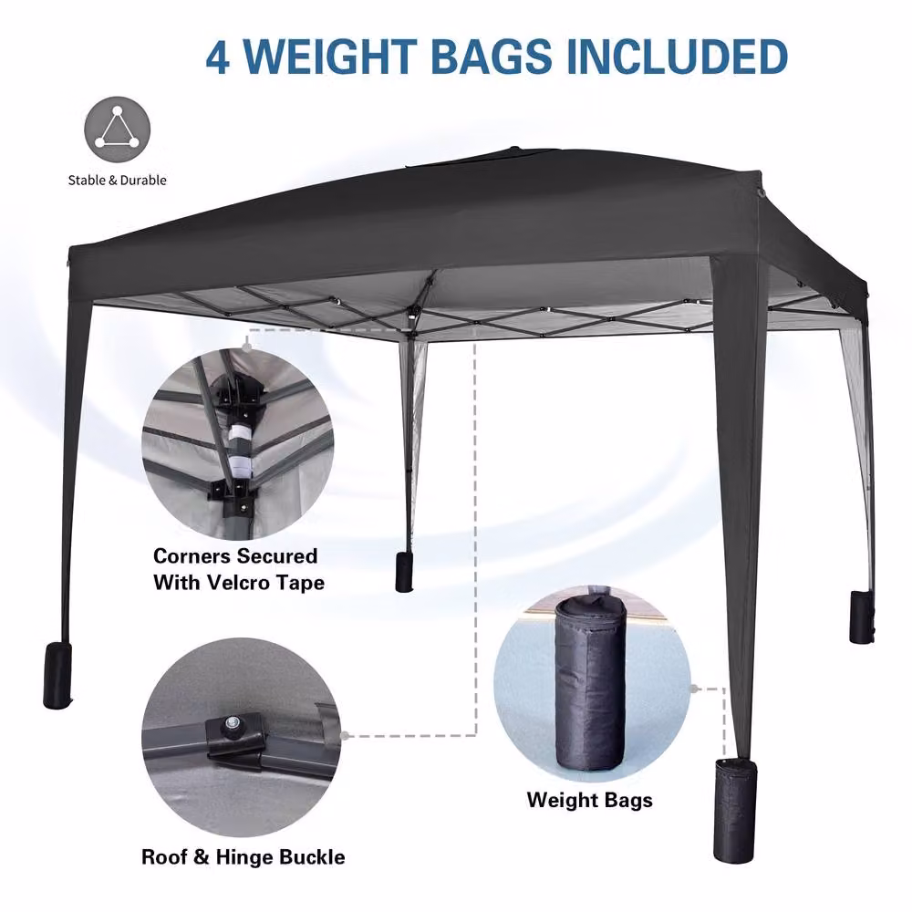 MCC Direct Pop Up Gazebo with Removable Sides and Storage Bag, Black and Silver, W/D: 300 x 300 cm – 3