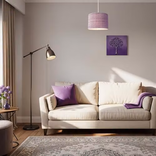 Happy Homewares Textured Linen Fabric Cylinder Lamp Shade in Lilac and White, W/D/H: 18 x 18 x 25 cm – 2