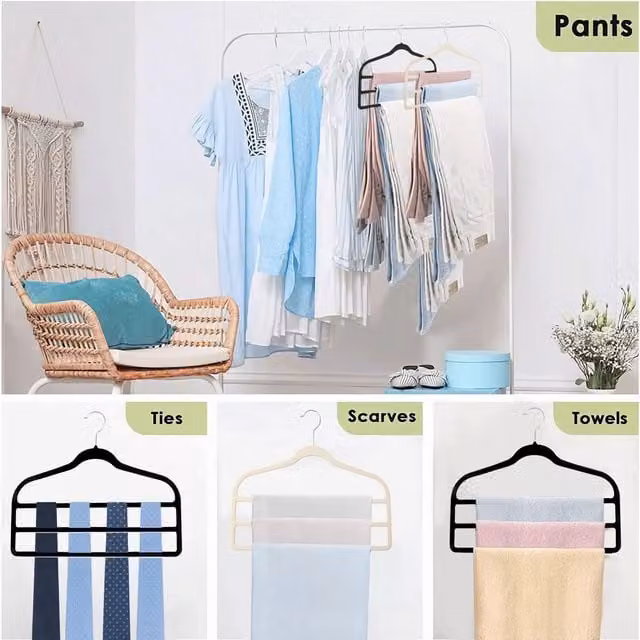 My Home Pack of 3 Black Velvet Non-Slip Space-Saving Trouser Hangers
