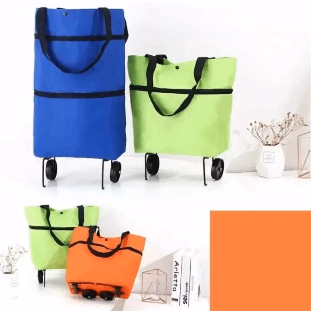 FLAVORA Orange 2 in 1 Foldable Waterproof Shopping Bag with Wheel, W/D/H: 100 x 15 cm – 3