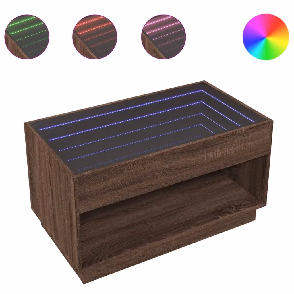 Berkfield Home Infinity LED Coffee Table in Brown Oak, W/D/H: 90 x 50 x 50 cm – 2