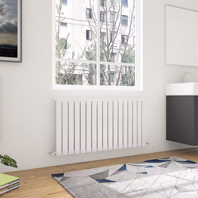 AicaBathroom Horizontal Flat Panel Steel Radiator in White, W: 115.6 cm, H: 60.0 cm
