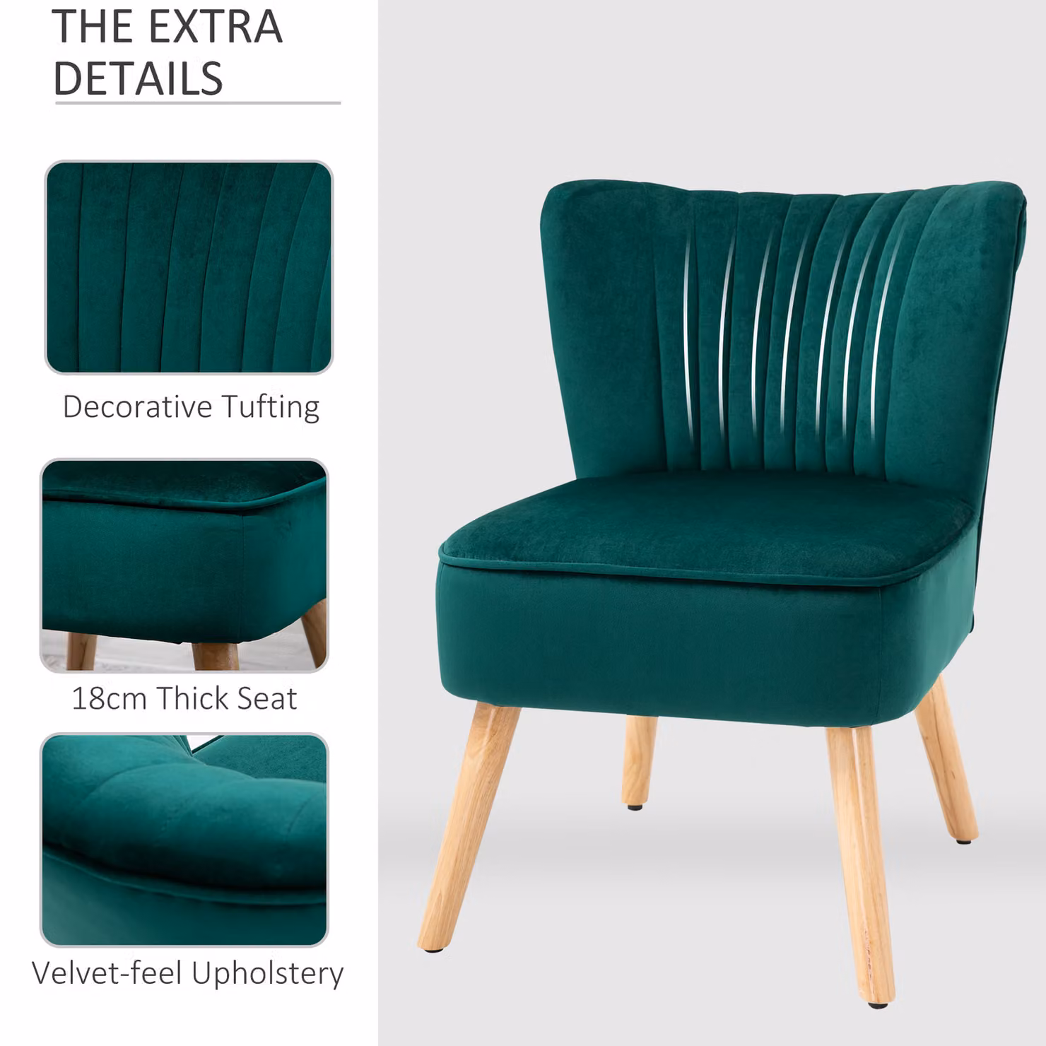 HOMCOM Modern Green Striped Fabric Accent Chair with Rubberwood Legs – 5