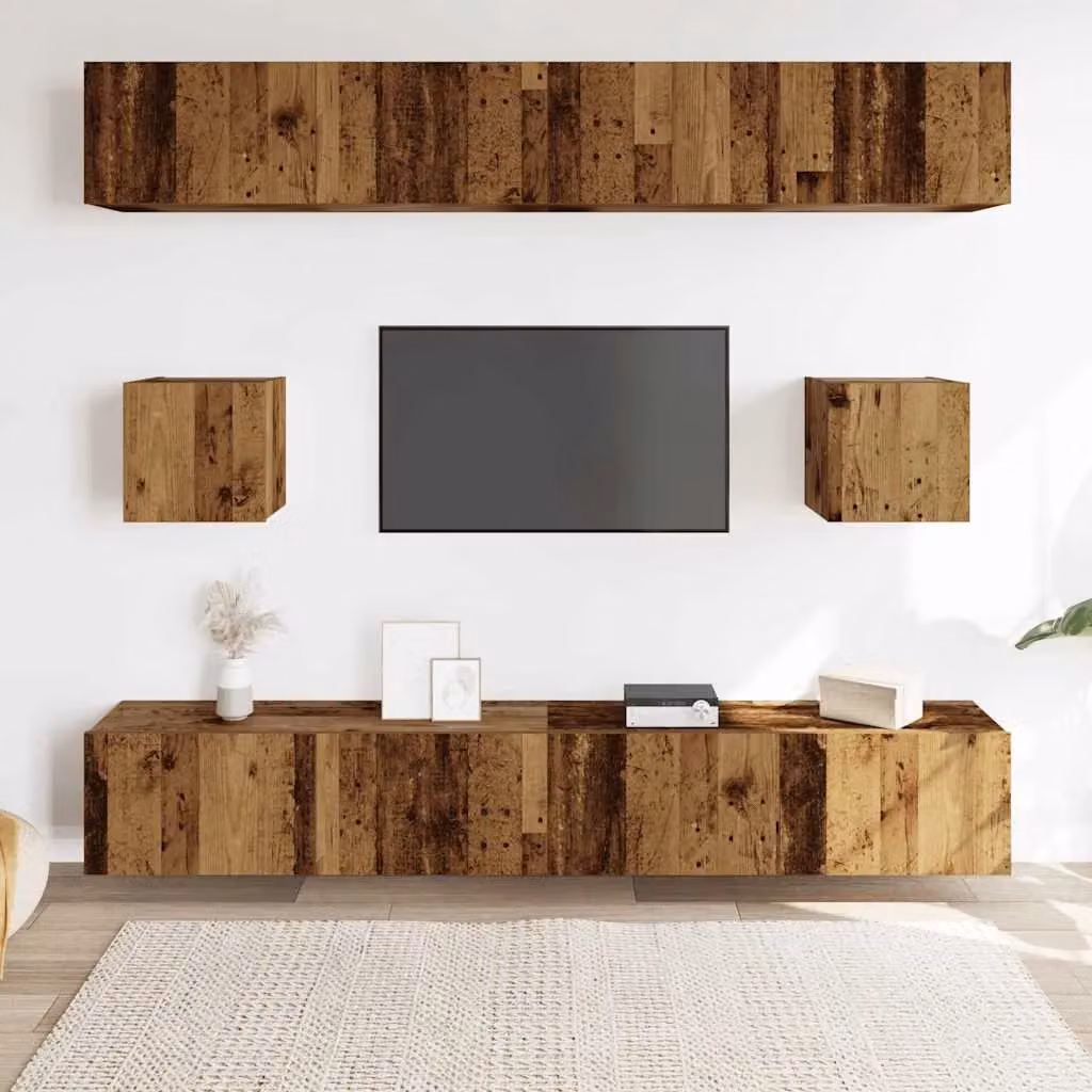 Berkfield Home 6 Piece Wall-Mounted TV Cabinet Set in Brown and Multicolour Old Wood Finish – 2