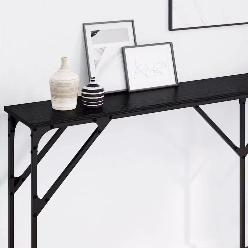 Berkfield Home Black Oak Console Table, W: 180 cm, D: 23 cm, H: 75 cm – 2