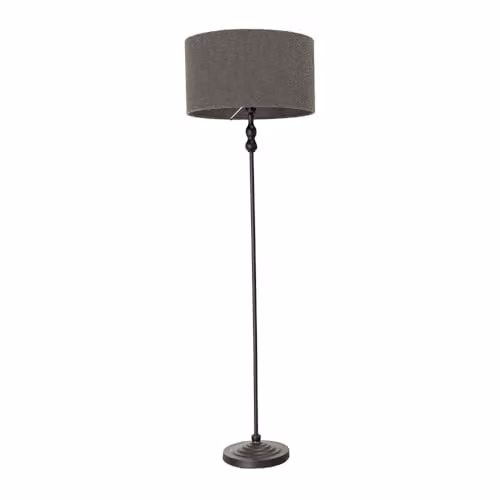 ValueLights Black Metal Candlestick Floor Lamp with Charcoal Grey Boucle Shade and Included LED Bulb