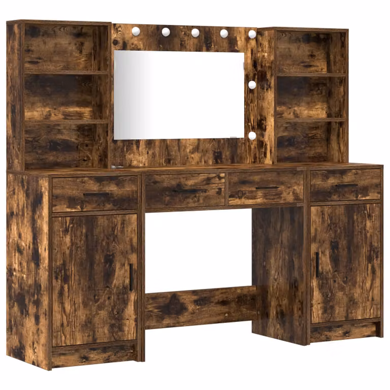 Berkfield Home 3 Piece Smoked Oak Dressing Table Set in Brown