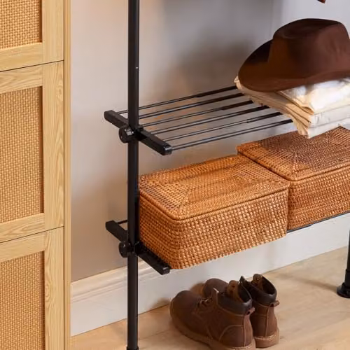 SoBuy Black Telescopic Clothes Rail with Storage Shelves, Width: 52-80 cm, Height: 160-173 cm, Depth: 27 cm – 5