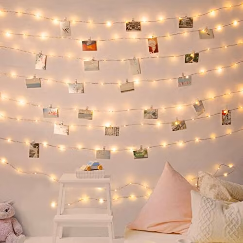 Globrite 50 LED Battery Operated Fairy Lights with Photo Pegs and String in Warm White – 2