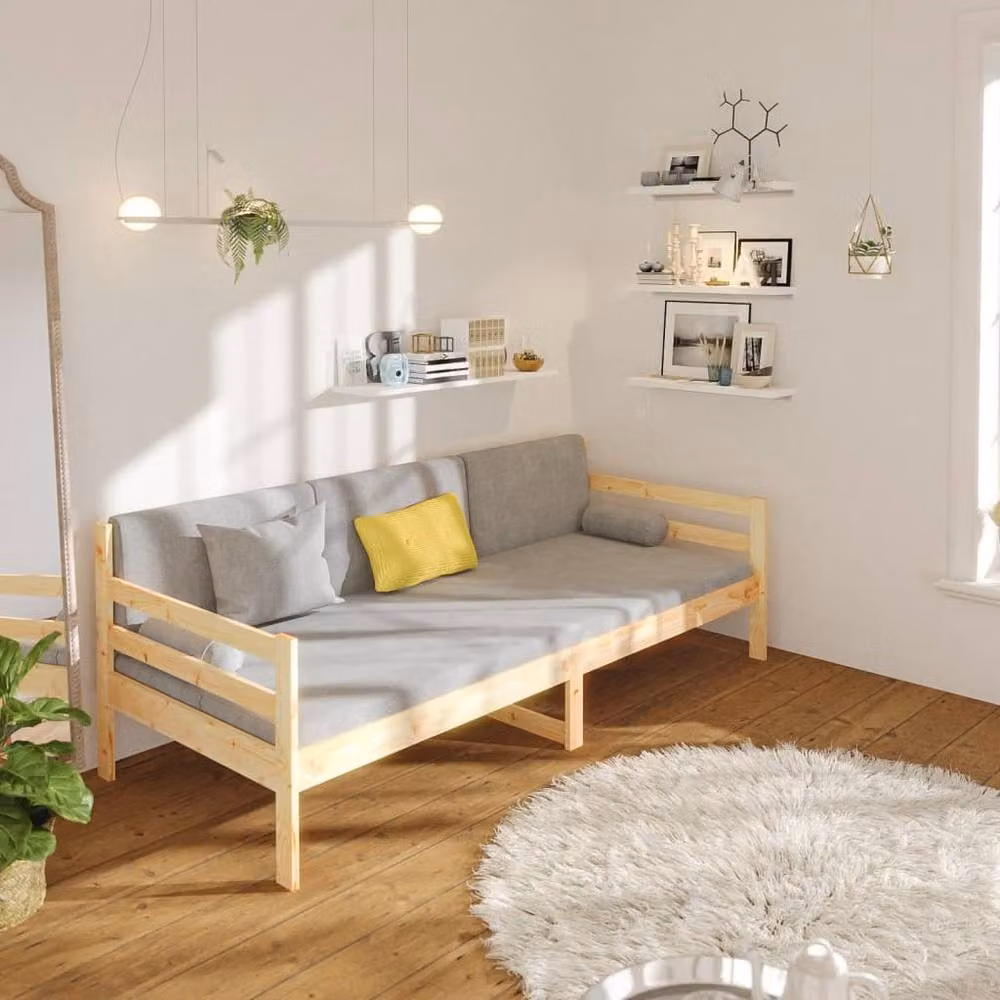 Berkfield Home Rustic Day Bed in Natural Solid Pine, W/D/H: 90 x 190 cm – 2
