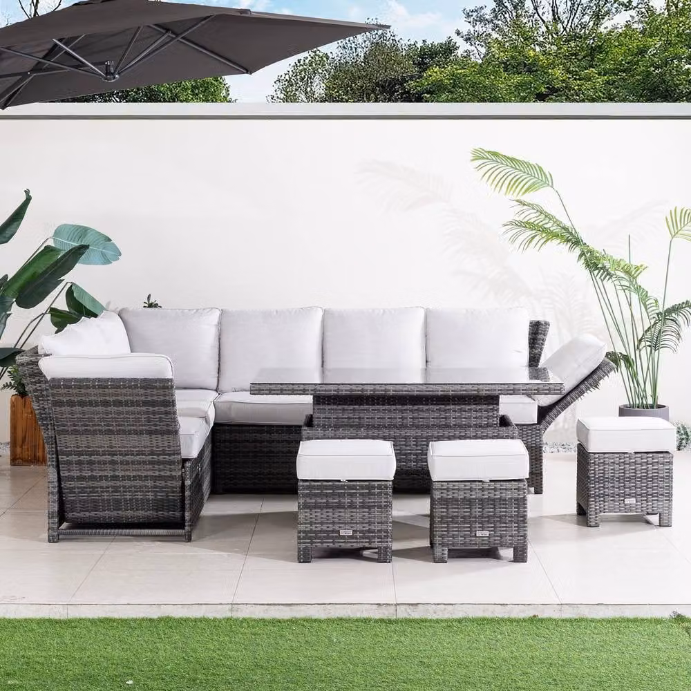 Direct Wicker Grey L-Shape Outdoor Sofa Set with Ottoman and Coffee Table in Powder Coated Aluminium – 4