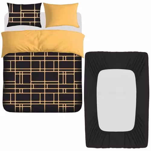 Pamposh 4 Piece Super King Reversible Microfibre Duvet Set with Black Fitted Sheet, W/D/H: 260 x 230 x 40 cm – 1