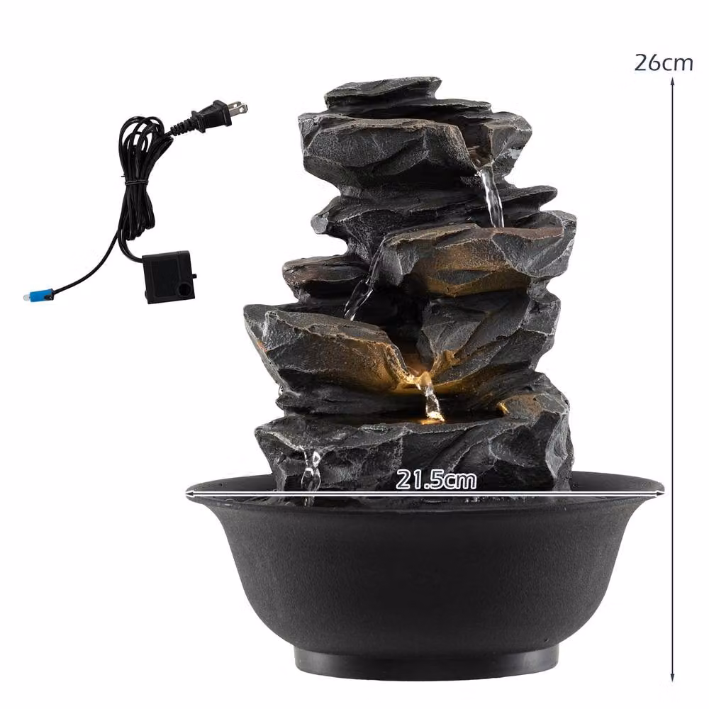 Gymax Desktop Cascading Water Fountain with LED Light in Black – 2