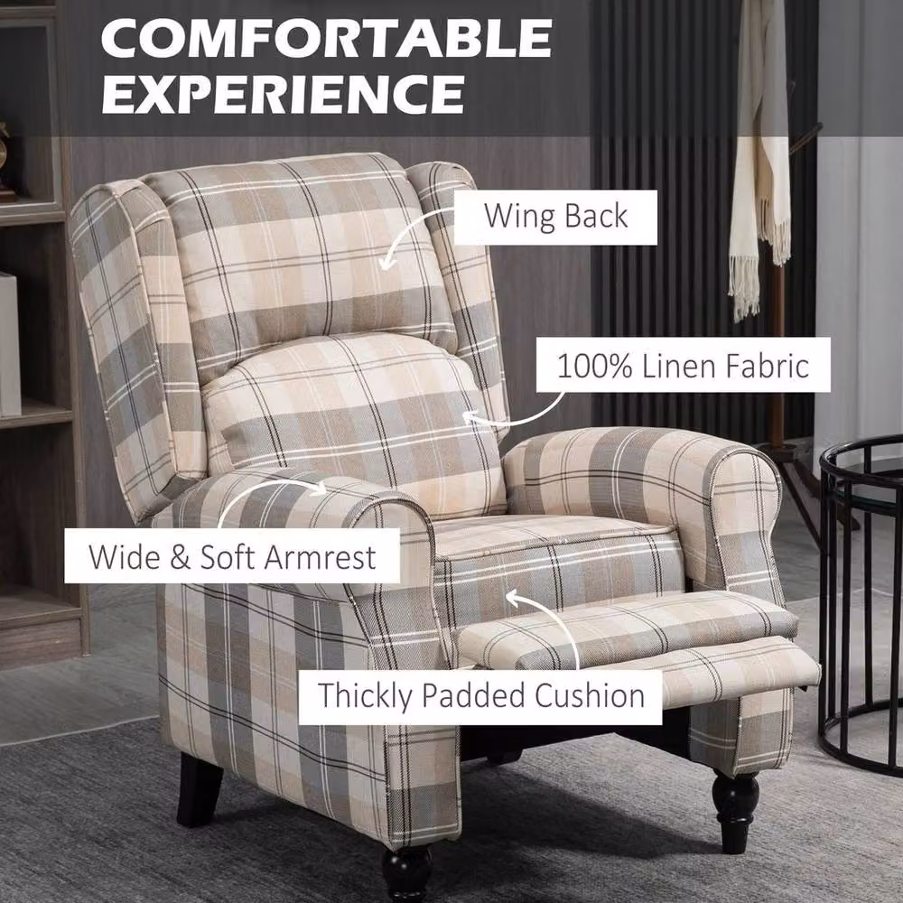 FORGEVIO Beige Fabric Wingback Recliner Chair for your Living Room, W/D/H: 79 x 84 x 109 cm – 3