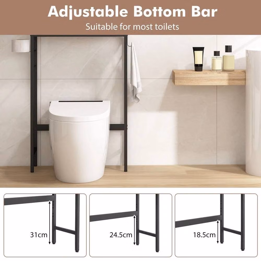 VOGREX Natural Freestanding Over Toilet Storage Cabinet Rack in Beige with Adjustable Shelves, H: 165.5 cm, W: 63.0 cm – 3