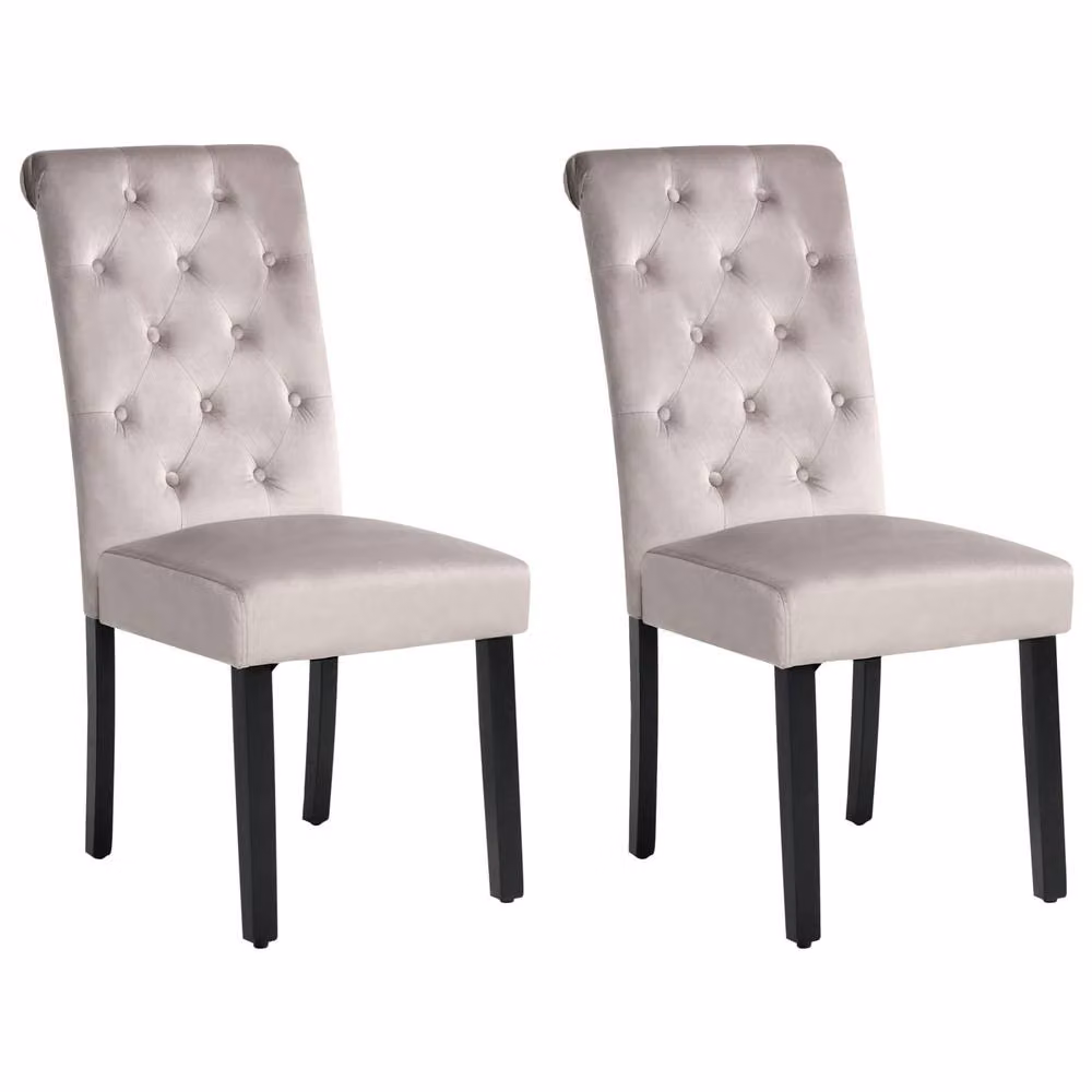 Wyld and Coco Set of 2 Grey Velvet Dining Chairs with Black Pine Legs – 2