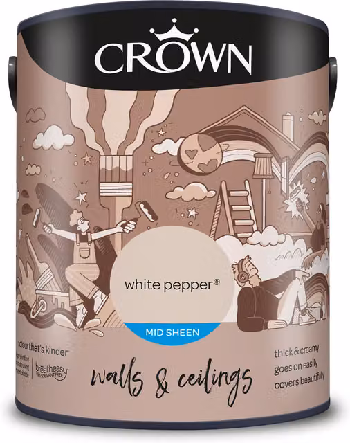 Crown Walls and Ceilings Mid Sheen Emulsion White Pepper 5l