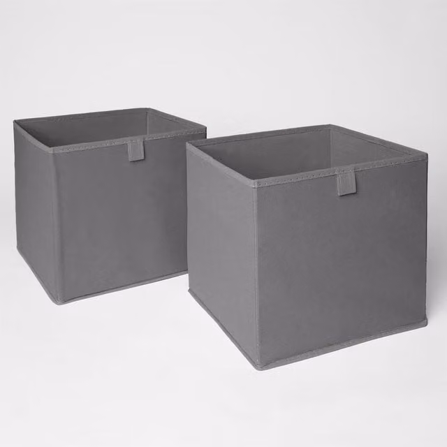 OHS Foldable Fabric and Cardboard Storage Boxes in Grey, Pack of 2