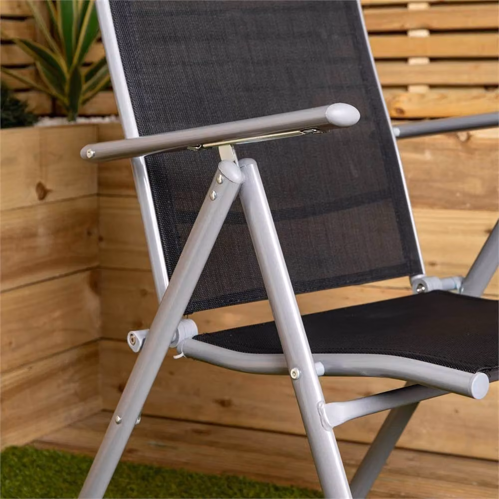 Nordara Set of 2 Multi Position High Back Reclining Garden Folding Chairs in Black – 3