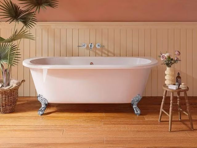 Sparus Retro Semi-Freestanding Oval Acrylic Bath with Eagle Feet, White, 190 L, W: 170 cm, D: 74 cm, H: 62 cm