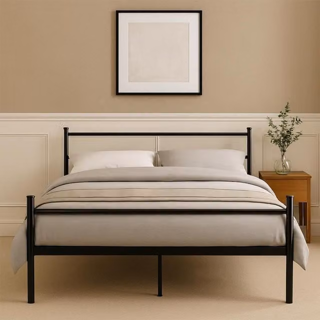 House of Home Minimalist King Size Metal Frame Bed in Black, W/D/H: 180 x 200 cm