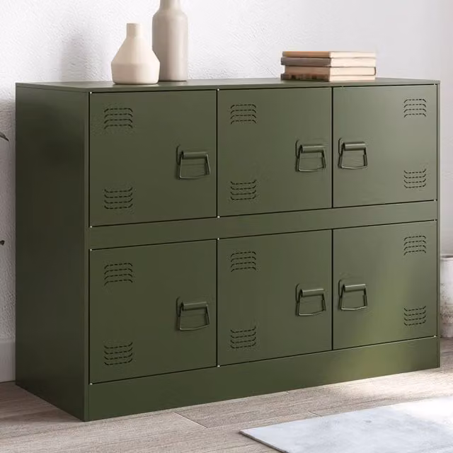 Berkfield Home Industrial Metal Sideboard in Matt Olive Green, W/D/H: 99 x 39 x 73 cm – 1