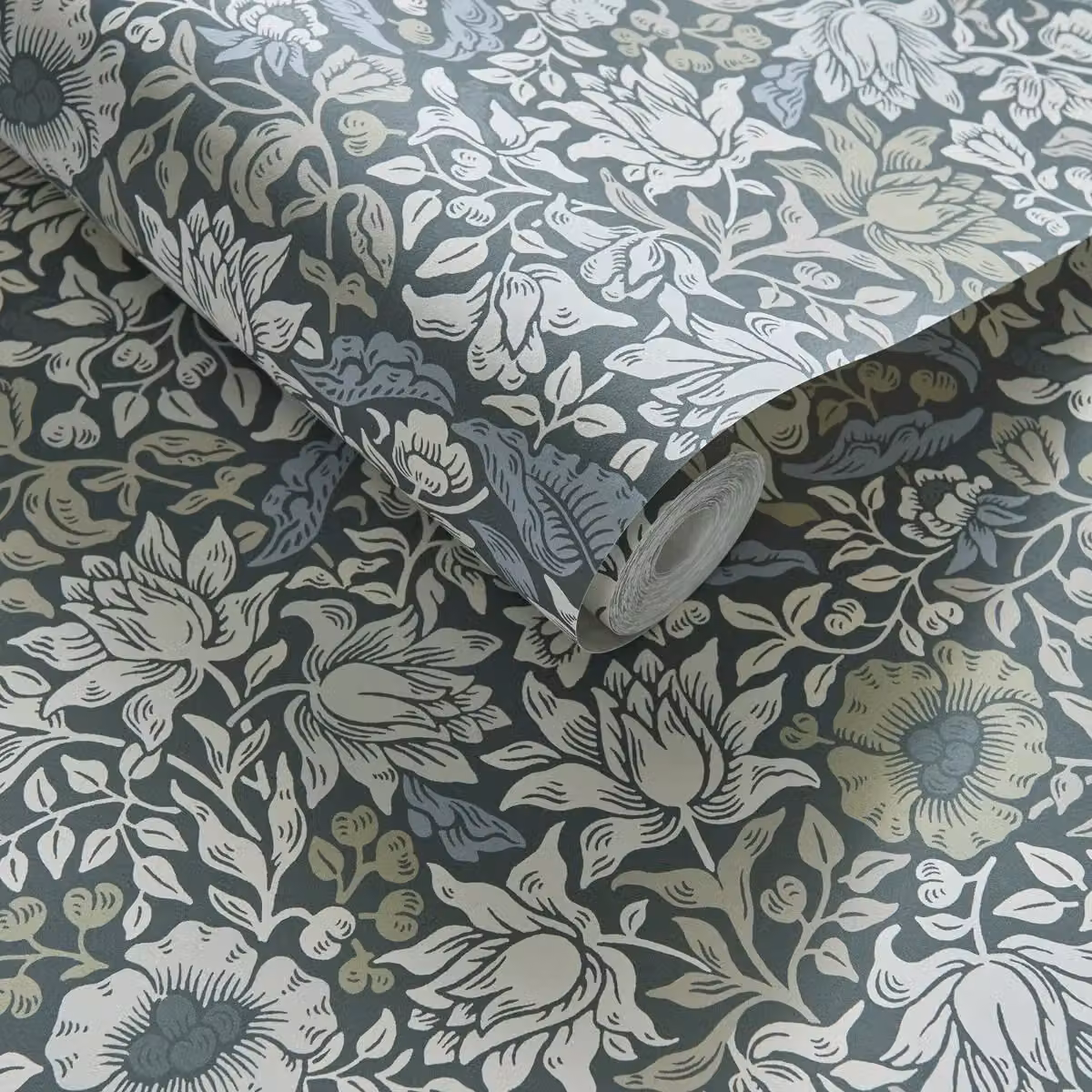 Clarke & Clarke Mallow Blue Botanical Floral Art Nouveau Non-Woven Wallpaper – 2