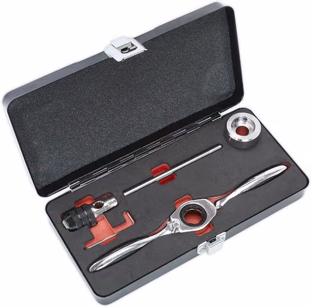 Loops Bi-Directional Ratchet Tap and Die Holder Set, Metric M3 to M12, Silver and Multicolour