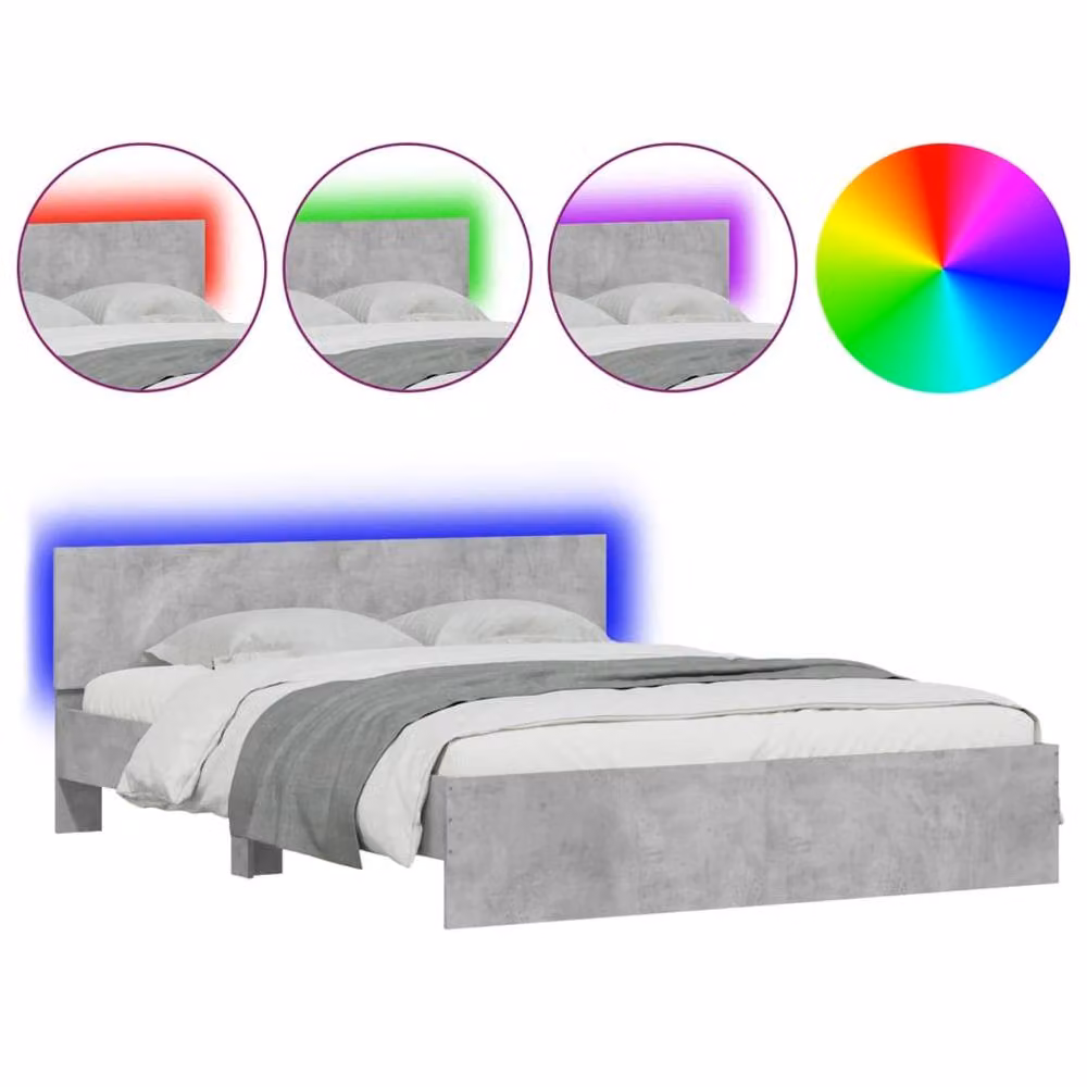 Berkfield Home Modern Bed Frame with LED Under-Bed Lighting and USB Charging Port in Concrete Grey, W: 160 cm, L: 200 cm – 2