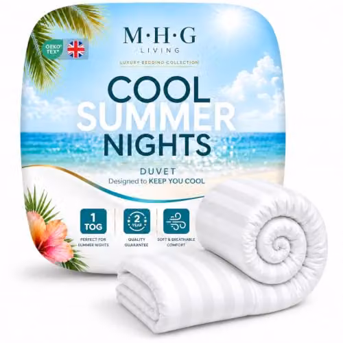 MHG Living White Double Summer Microfibre Duvet, 1 Tog, W/D/H: 200 x 200 cm