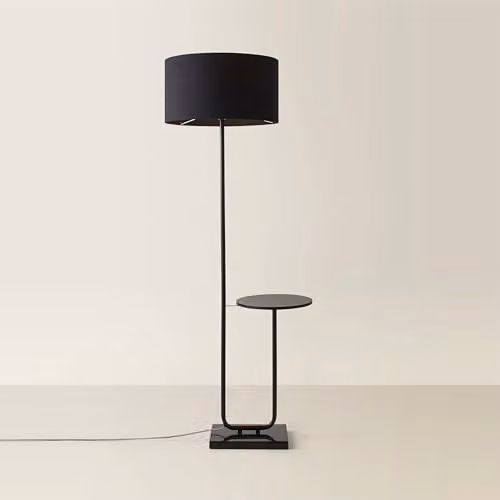 ValueLights Modern Black Marble Base Floor Lamp with Black Fabric Shade – 1