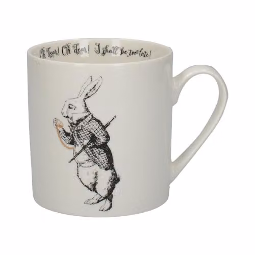 V&A Alice in Wonderland White Rabbit Bone China Mug in White and Gold, 350 ml
