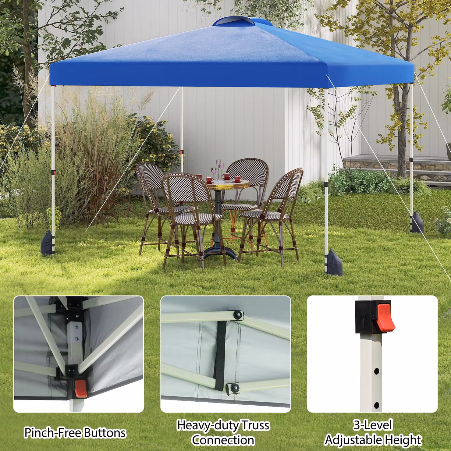 Costway Pop up Canopy Tent with 1 Sidewall and Wheeled Bag, Blue, W: 300 cm x D: 300 cm x H: 266 cm – 8
