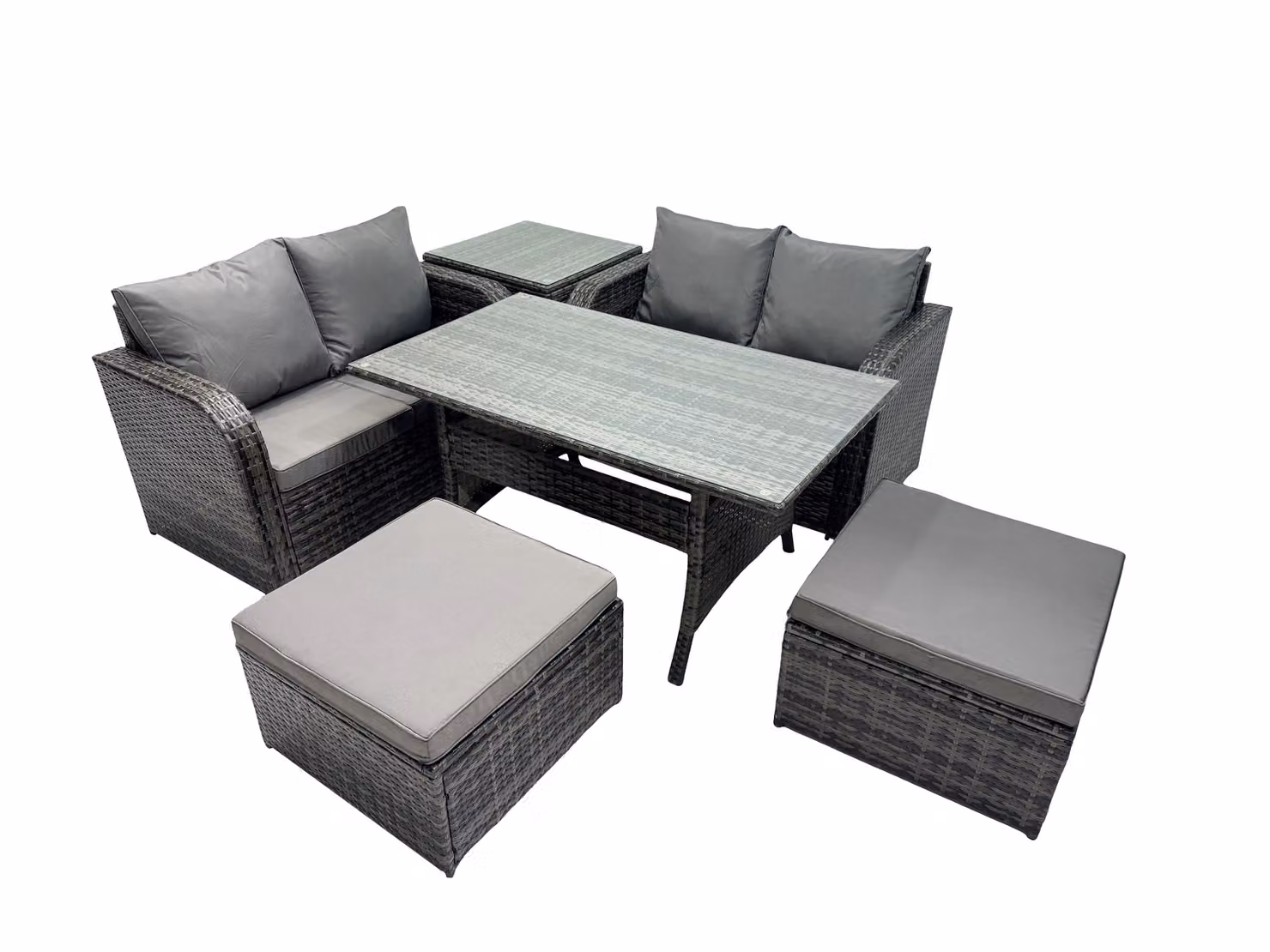Fimous Modern Outdoor Furniture Set in Dark Grey featuring 2-Seater Sofa, Coffee Table and 2 Ottomans – 2