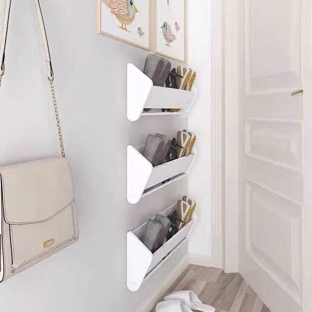 FLAVORA White Wall Mounted Shoe Rack for Hallway Storage, W: 80 cm