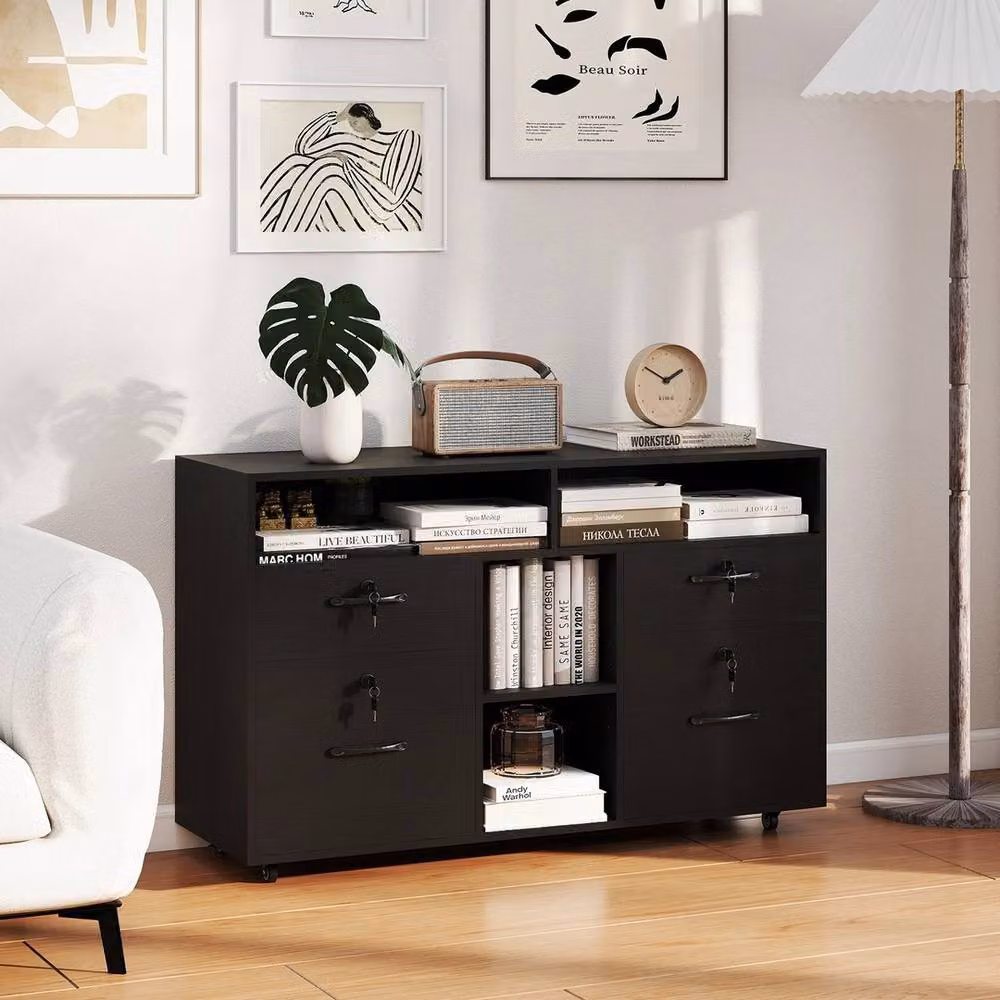 FORGEVIO Mobile Lateral File Cabinet and Storage Organiser in Matt Black – 3