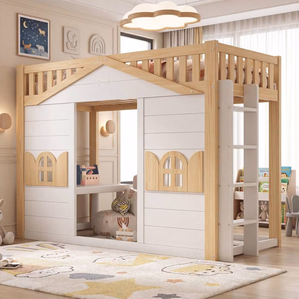 ModernLuxe Kids Single Loft House Bed with Under-Bed Play Area in White, W/D/H: 190 x 90 x 107.5 cm – 2
